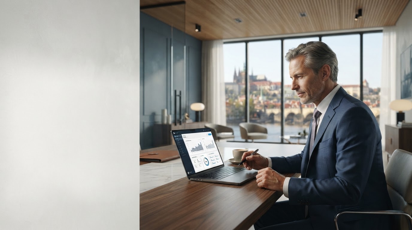 Jančura Kapitál — minimalistické rozhraní investičního dashboardu s křivkou růstu portfolia